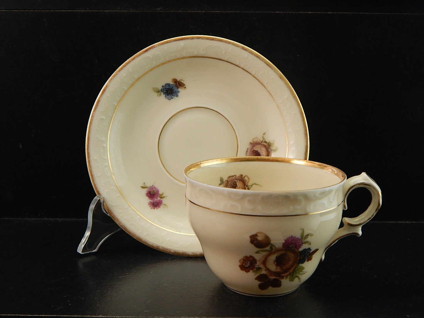 ANTICA TAZZA KPM COPENHAGEN PORCELLANA BOUQUET DI FIORI E ORO DEL 1924 #1205