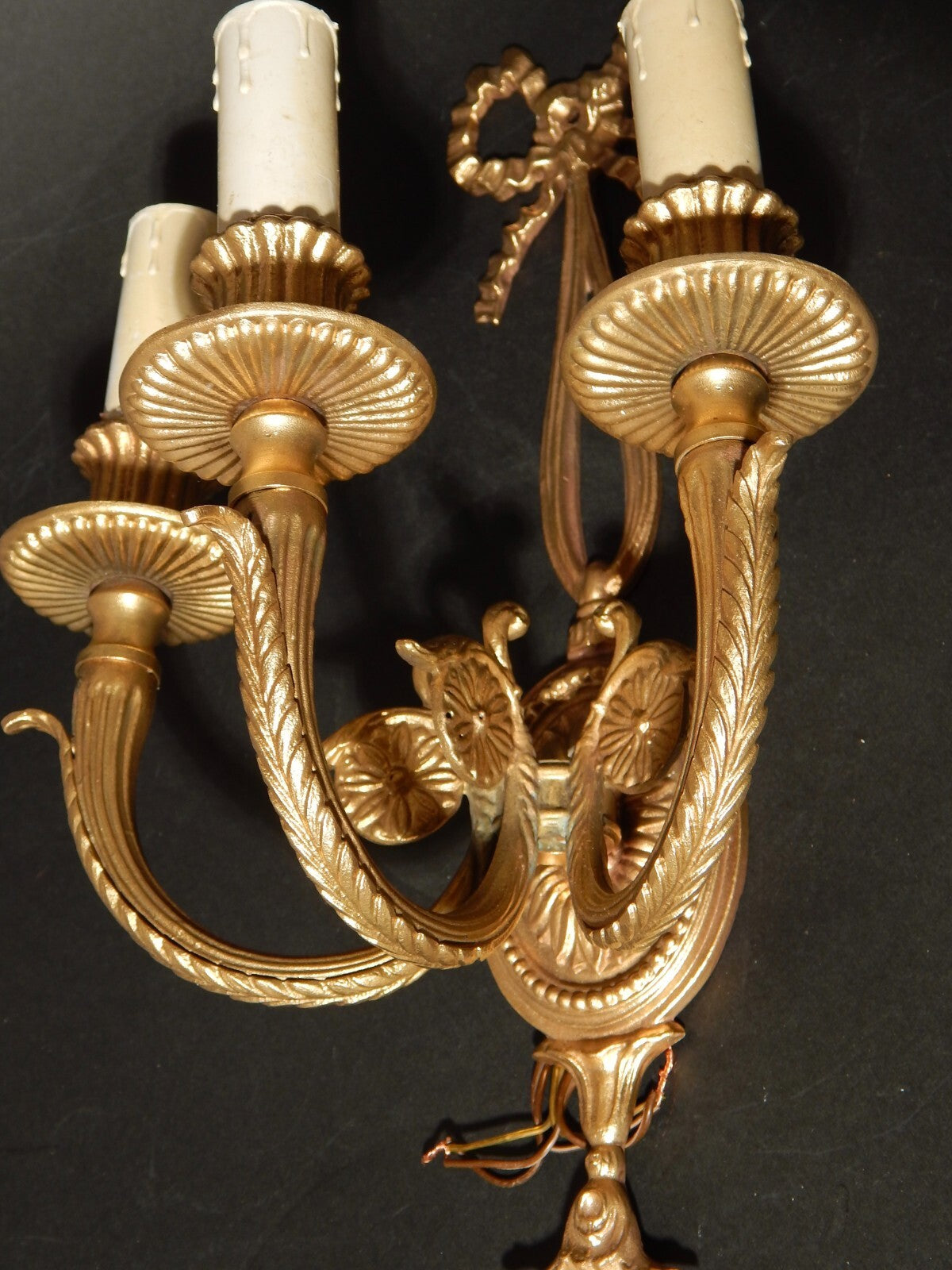 ANTICA ELEGANTE APPLIQUE 3 FUOCHI E 14 LAMPADA PARETE BRONZO OTTONE STILE IMPERO