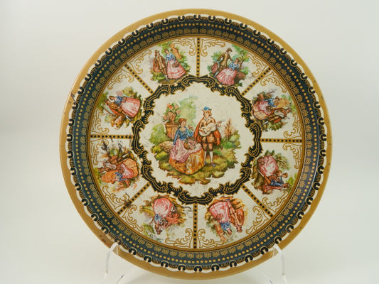 VINTAGE RETRO AUTENTICO VASSOIO METALLO LATTA STAMPA CON SCENE GALATI