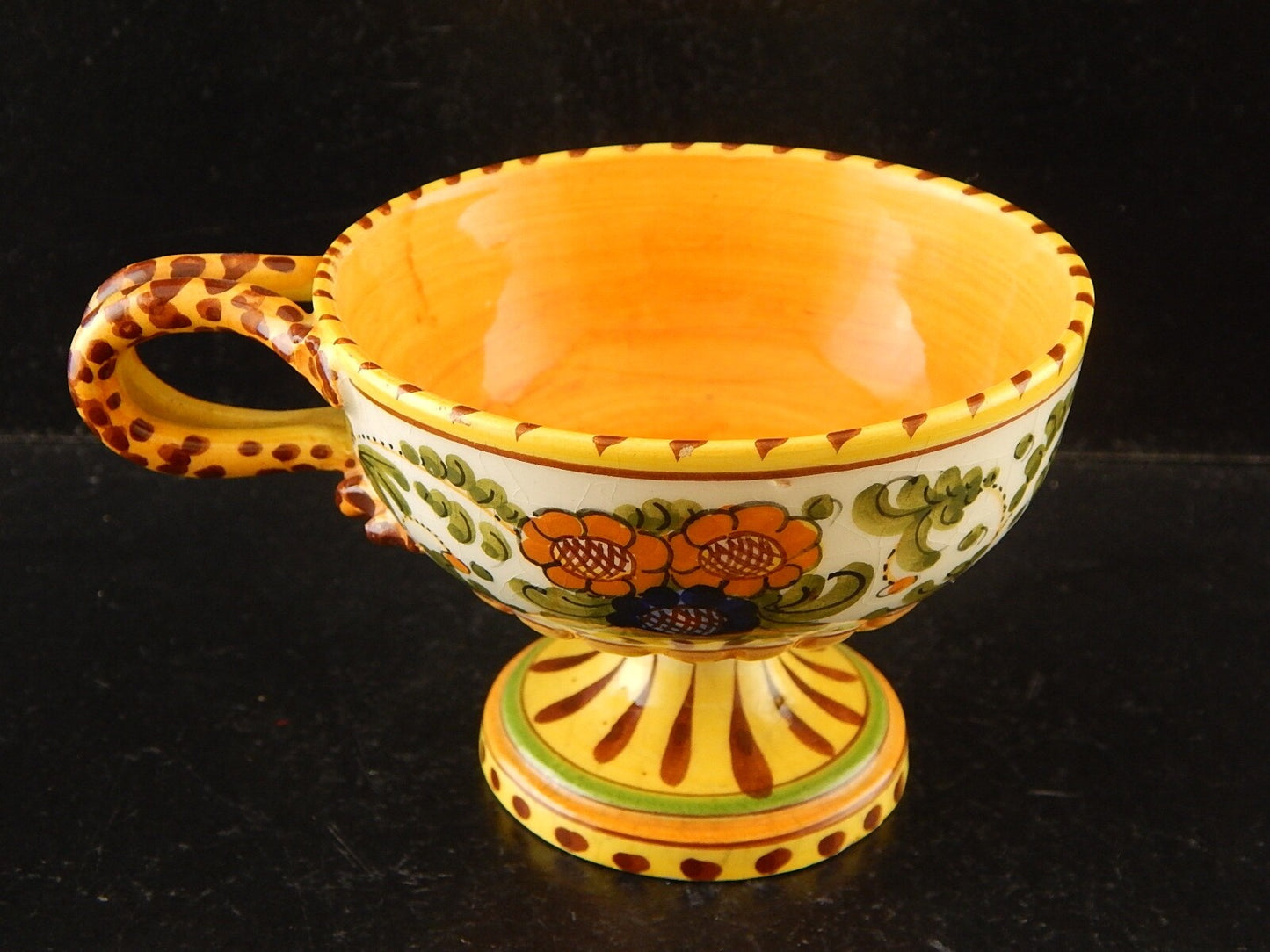 ANTICA TAZZA MAIOLICA CERAMICA POLICROMA FANTECHI ANSA A SERPE PRIMO 900 #8904