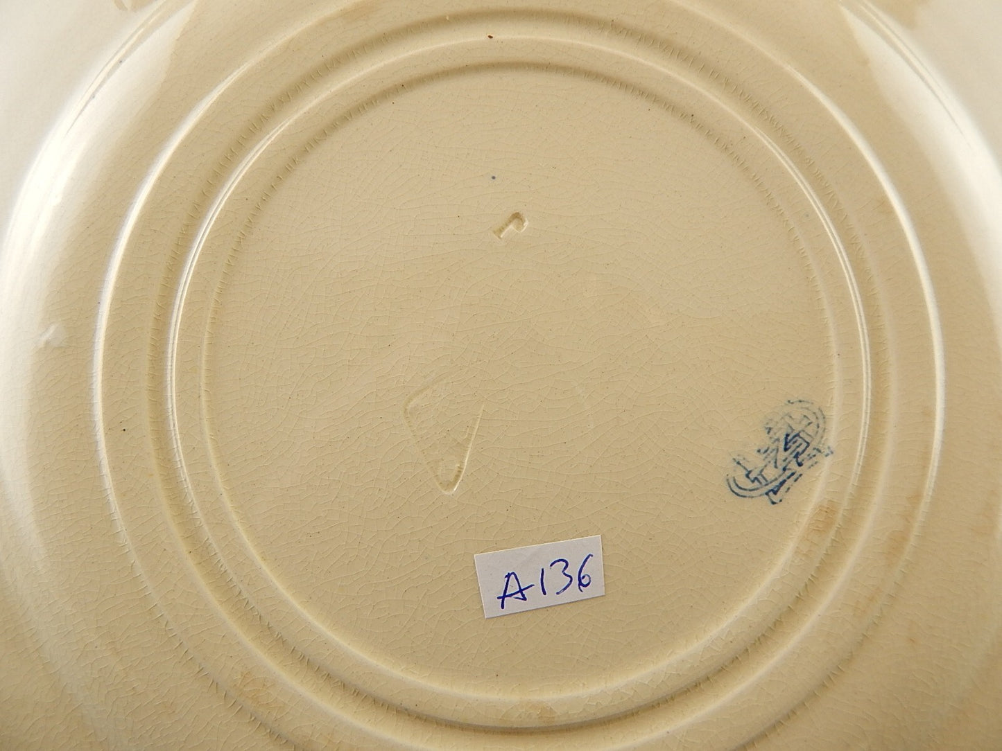 ANTICO RARO DEL 1875 PIATTO PIANO CERAMICA GIEN DECORO BLU ALLA ROUEN