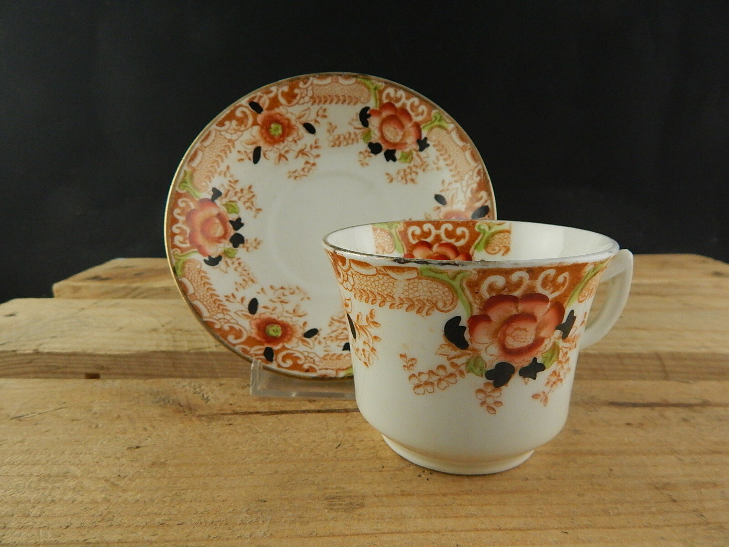 ANTICO PREZIOSO TRIO TAZZA TÈ 2 PIATTI PORCELLANA INGLESE EPOCA VITTORIANA #5919