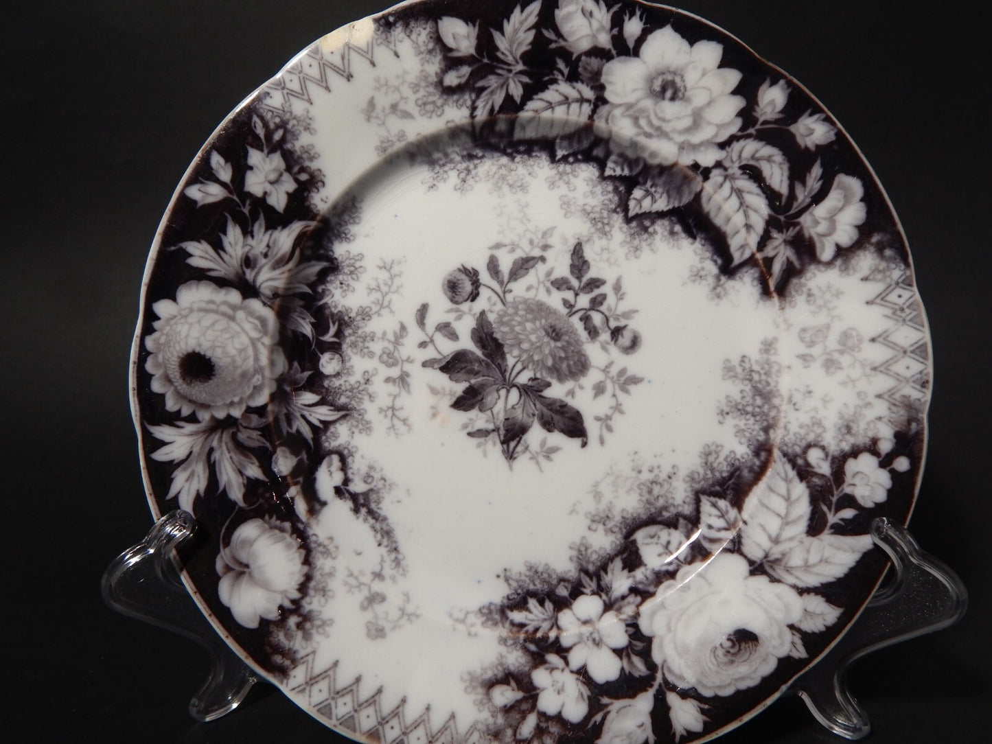 ANTICO RARO PIATTO CERAMICA DISEGNO JARDINIERE VILLEROY & BOCH FINE '800 difetto