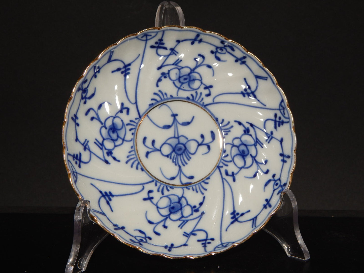 ANTICA TAZZA DA TE' PORCELLANA ROYAL TETTAU BLUE FLUTED BIANCO BLU PROFILO ORO