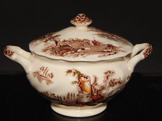 VINTAGE ZUCCHERIERA SEMI PORCELLANA JOHNSON BROS THE OLD MILL STAMPATA A MANO