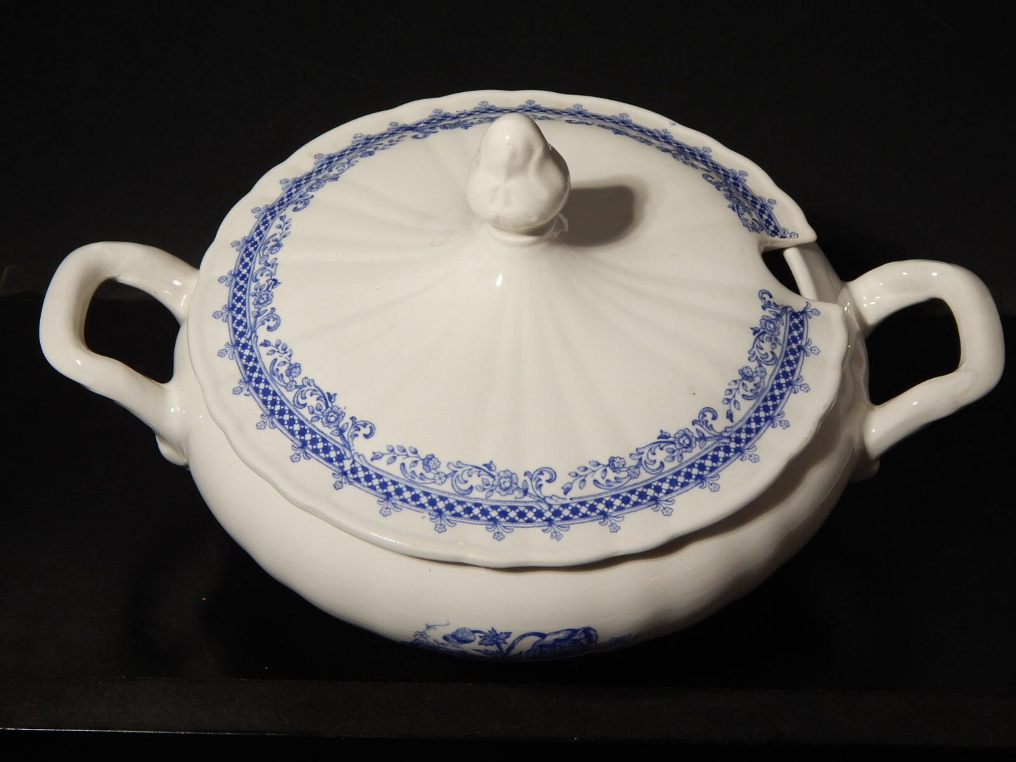 VINTAGE ZUPPIERA LEGUMIERA CERAMICA S.C.I. LAVENO DIAMONDSTONE BIANCO BLU