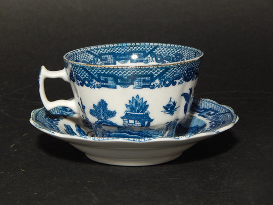 VINTAGE TAZZA DA TE' INGLESE CERAMICA POTTERY DECORO WILLOW BIANCO BLU