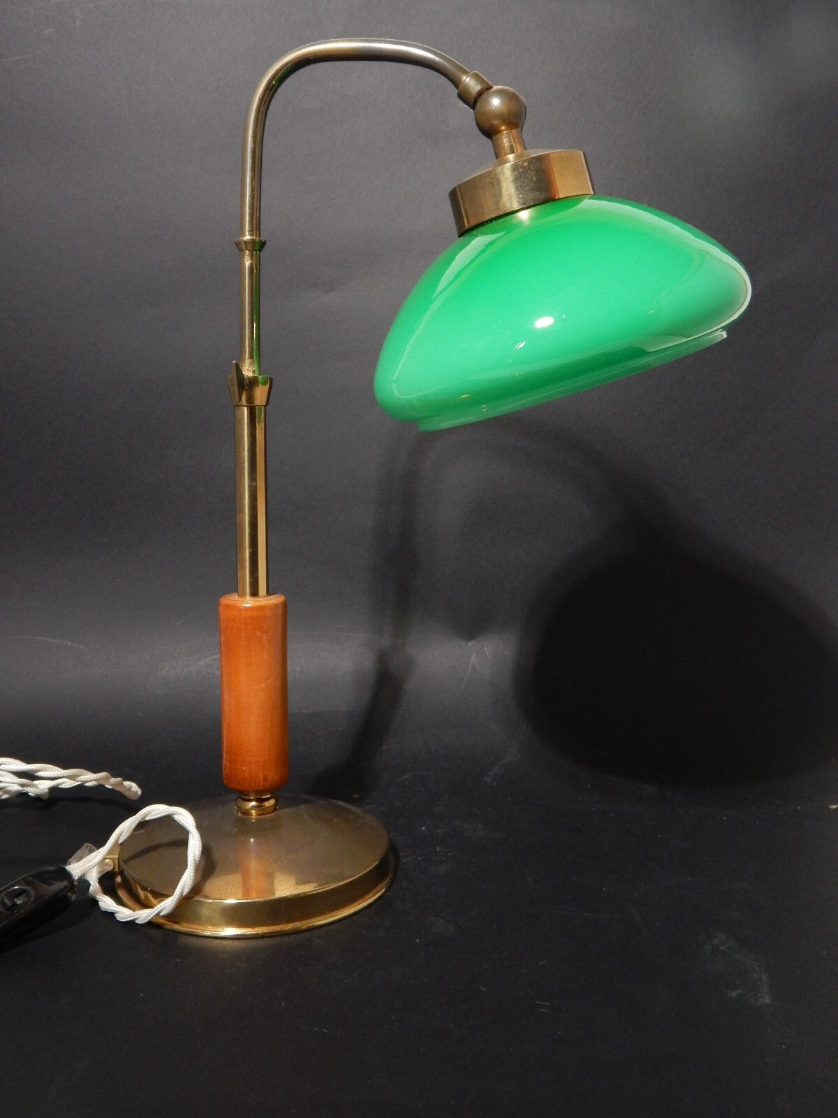RETRO LAMPADA TAVOLO SCRIVANIA ART DECO MINISTERO PARALUME VETRO VERDE OPALINO