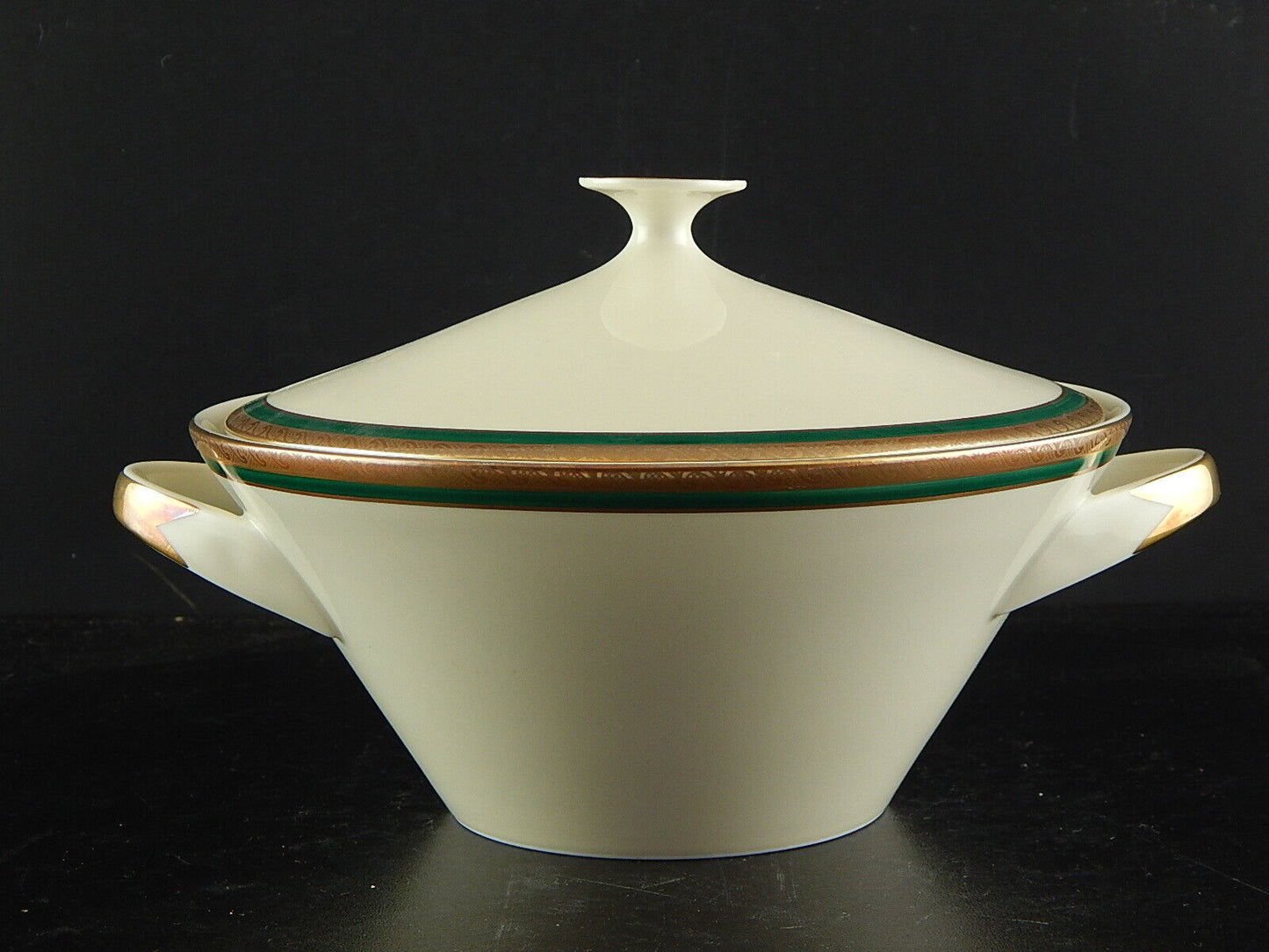 RETRO ELEGANTE PICCOLA ZUPPIERA IMPERO PORCELLANA BAVARIA AVORIO SMERALDO ORO