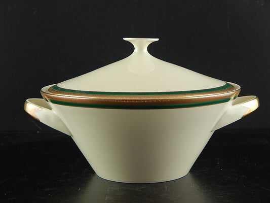 RETRO ELEGANTE PICCOLA ZUPPIERA IMPERO PORCELLANA BAVARIA AVORIO SMERALDO ORO