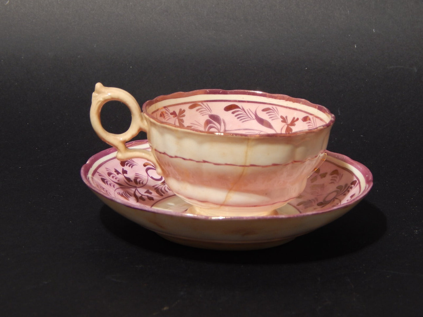 ANTICA GEORGIANA TAZZA TE' PORCELLANA LUSTRO ROSA STAFFORDSHIRE DIFETTI