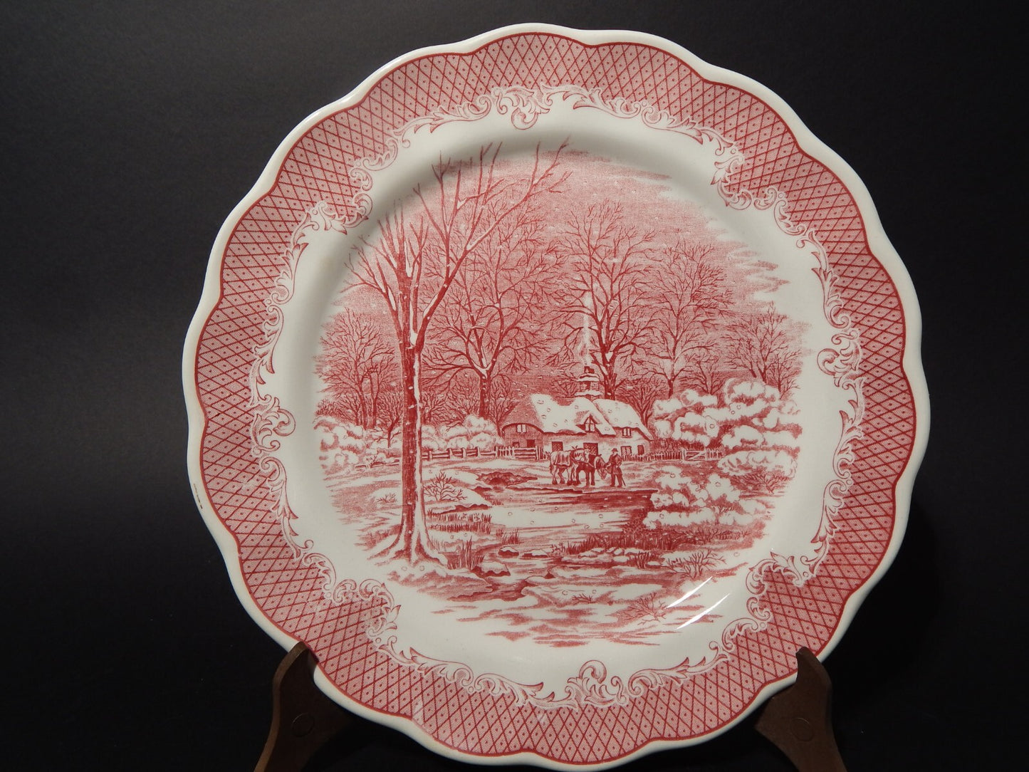 VINTAGE PIATTO CERAMICA FONTEBASSO PAESAGGIO BIANCO ROSSO SWISS LANDSCAPE CM 25