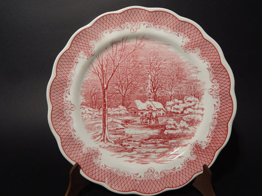 VINTAGE PIATTO CERAMICA FONTEBASSO PAESAGGIO BIANCO ROSSO SWISS LANDSCAPE CM 25