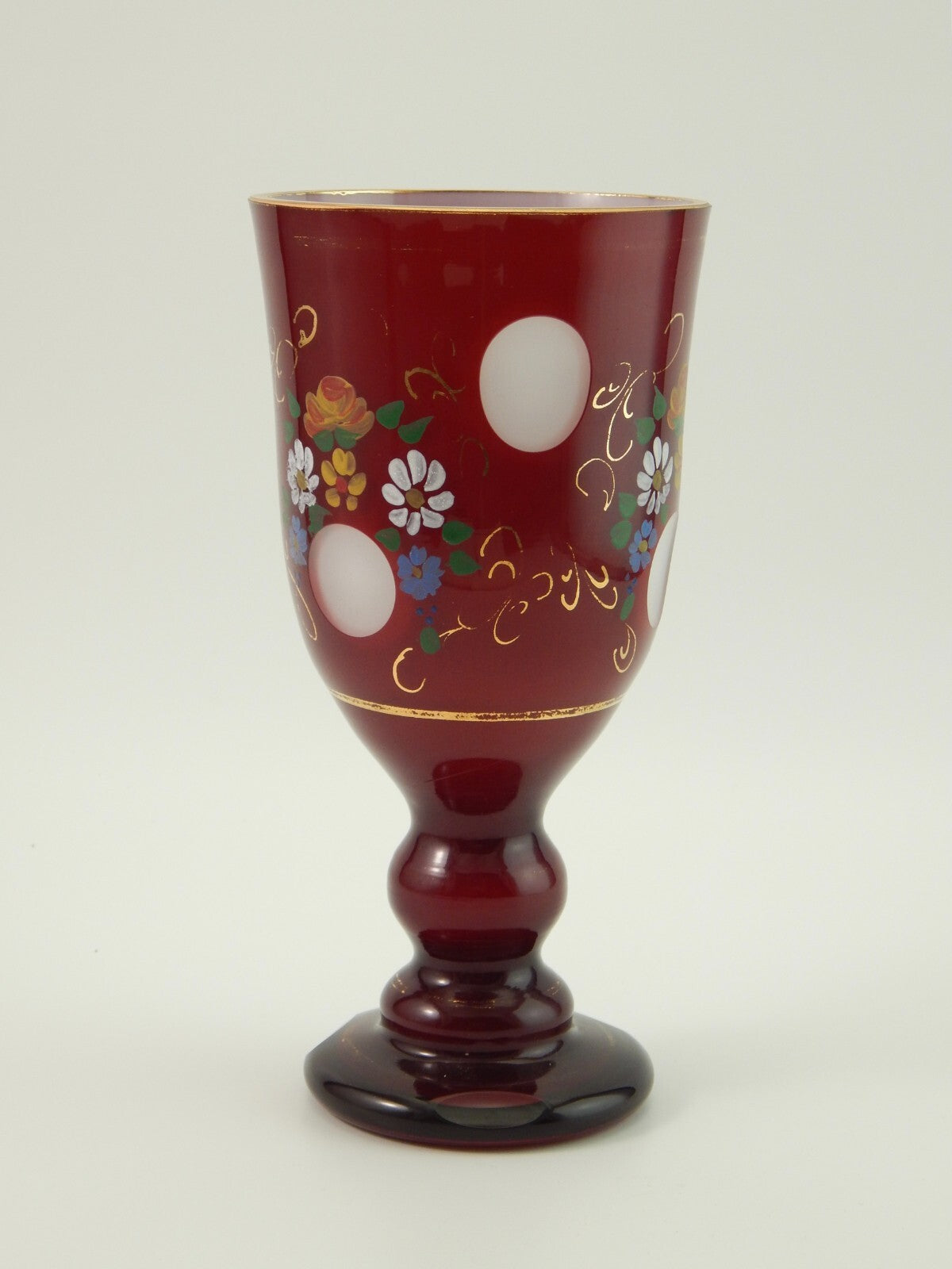 ANTICO BICCHIERE BOCCALE CRISTALLO MOLATO DIPINTO BOEMIA BIEDERMEIER INCAMICIATO