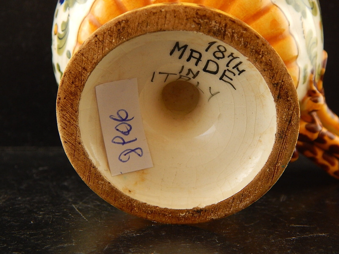 ANTICA TAZZA MAIOLICA CERAMICA POLICROMA FANTECHI ANSA A SERPE PRIMO 900 #8906