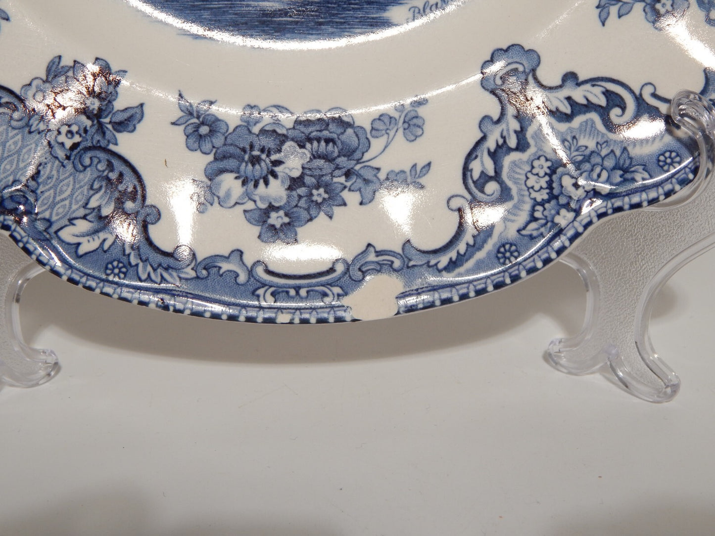 VINTAGE JOHNSON BROS OLD BRITAIN CASTLE BLU PIATTO PIANO PORCELLANA DIFETTO 1908