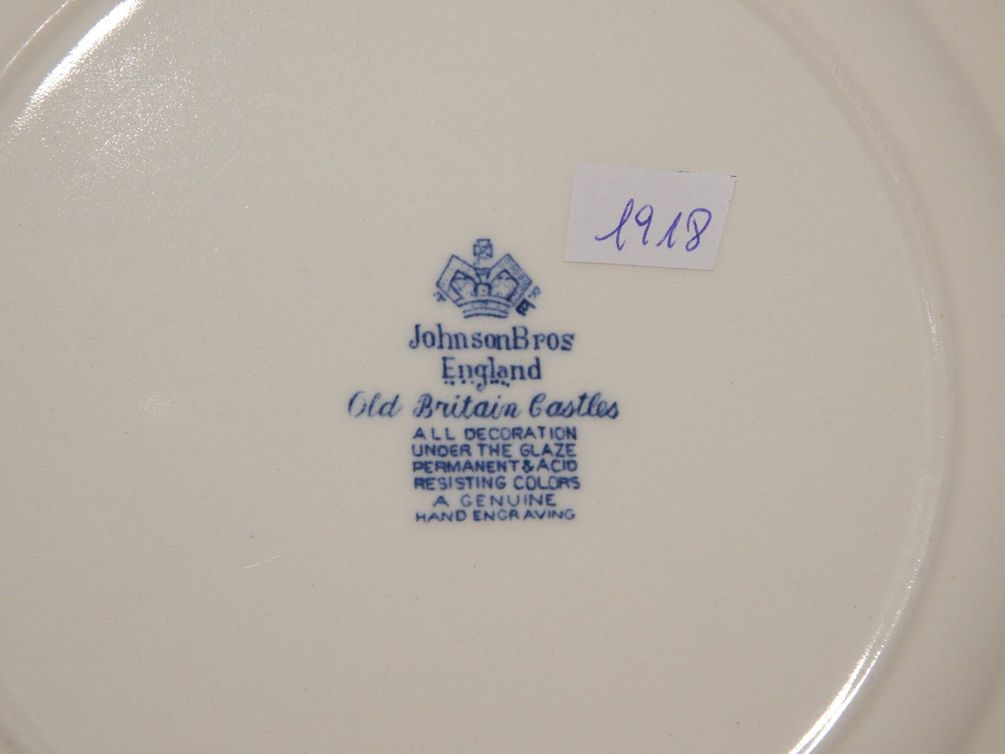 VINTAGE JOHNSON BROS OLD BRITAIN CASTLE BLU PIATTO PIANO PORCELLANA DIFETTO 1918