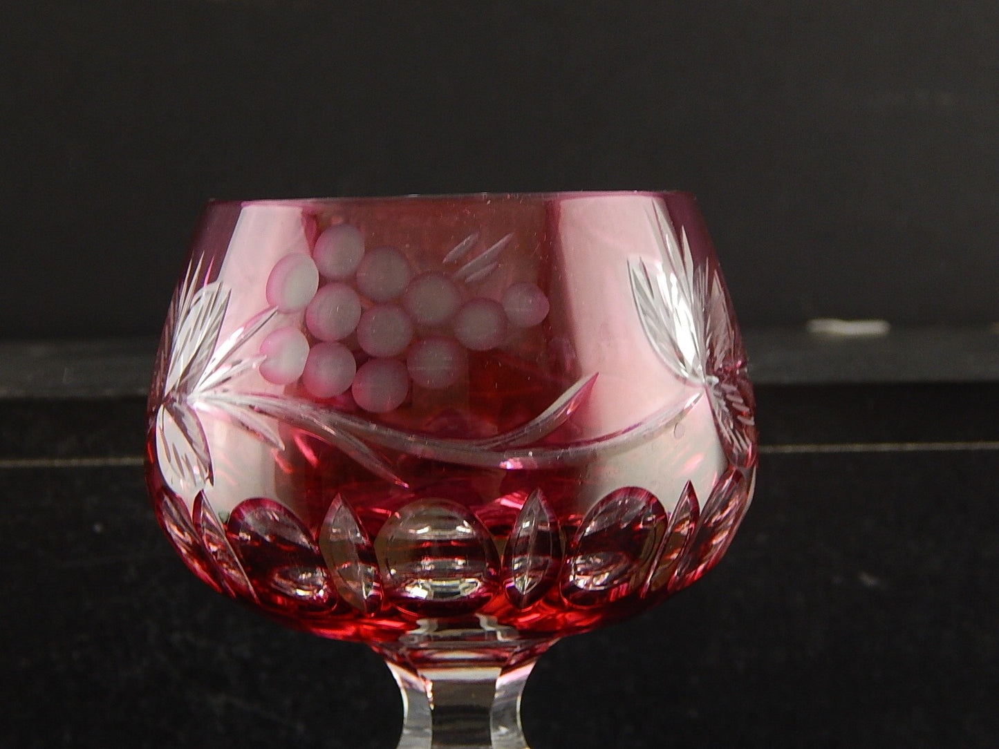 PREZIOSO VINTAGE BICCHIERE CALICE CRISTALLO BOEMIA MOLATO ROSSO RUBINO