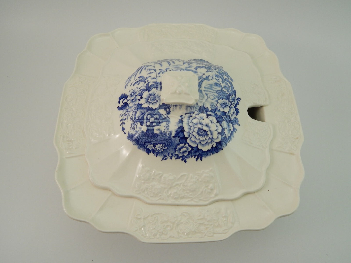 ANTICA RARISSIMA ZUPPIERA CERAMICA MYOTTS STAFFORDSHIRE ENGLAND BANFF BIANCO BLU