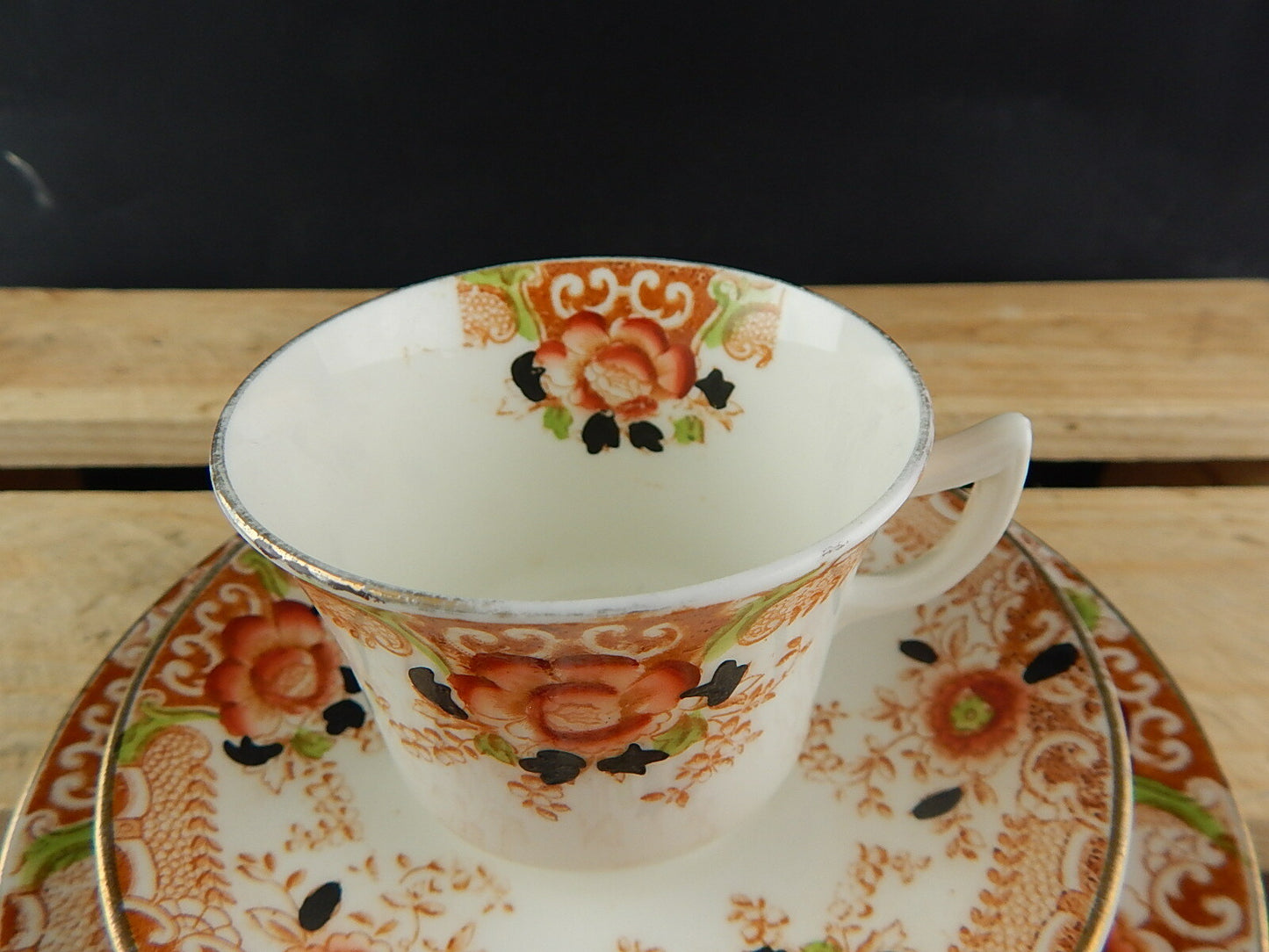 ANTICO PREZIOSO TRIO TAZZA TÈ 2 PIATTI PORCELLANA INGLESE EPOCA VITTORIANA #5919