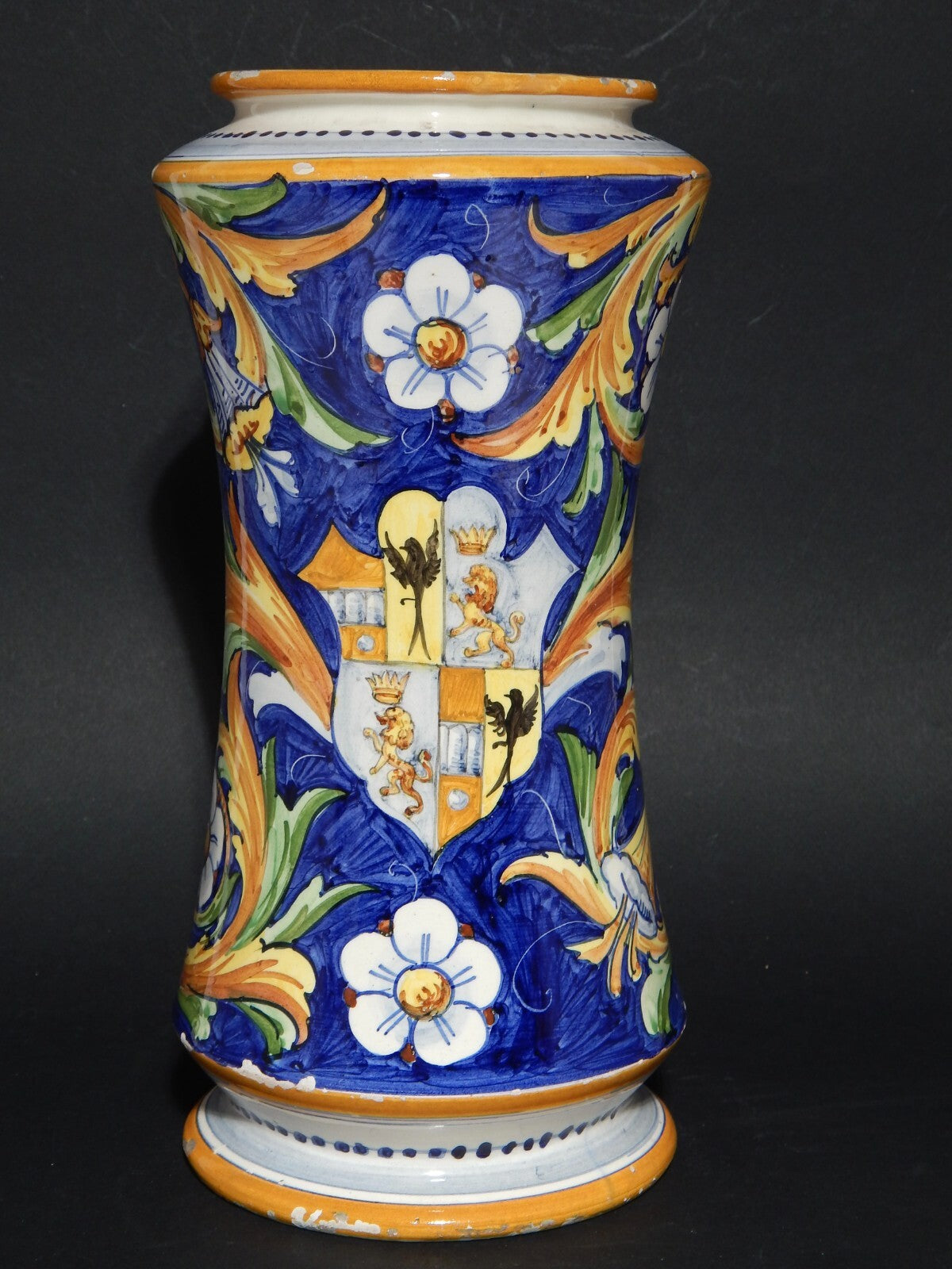ANTICO VASO ALBARELLO CERAMICA CALTAGIRONE EPOCA 1800 COM STEMMA ARALDICO