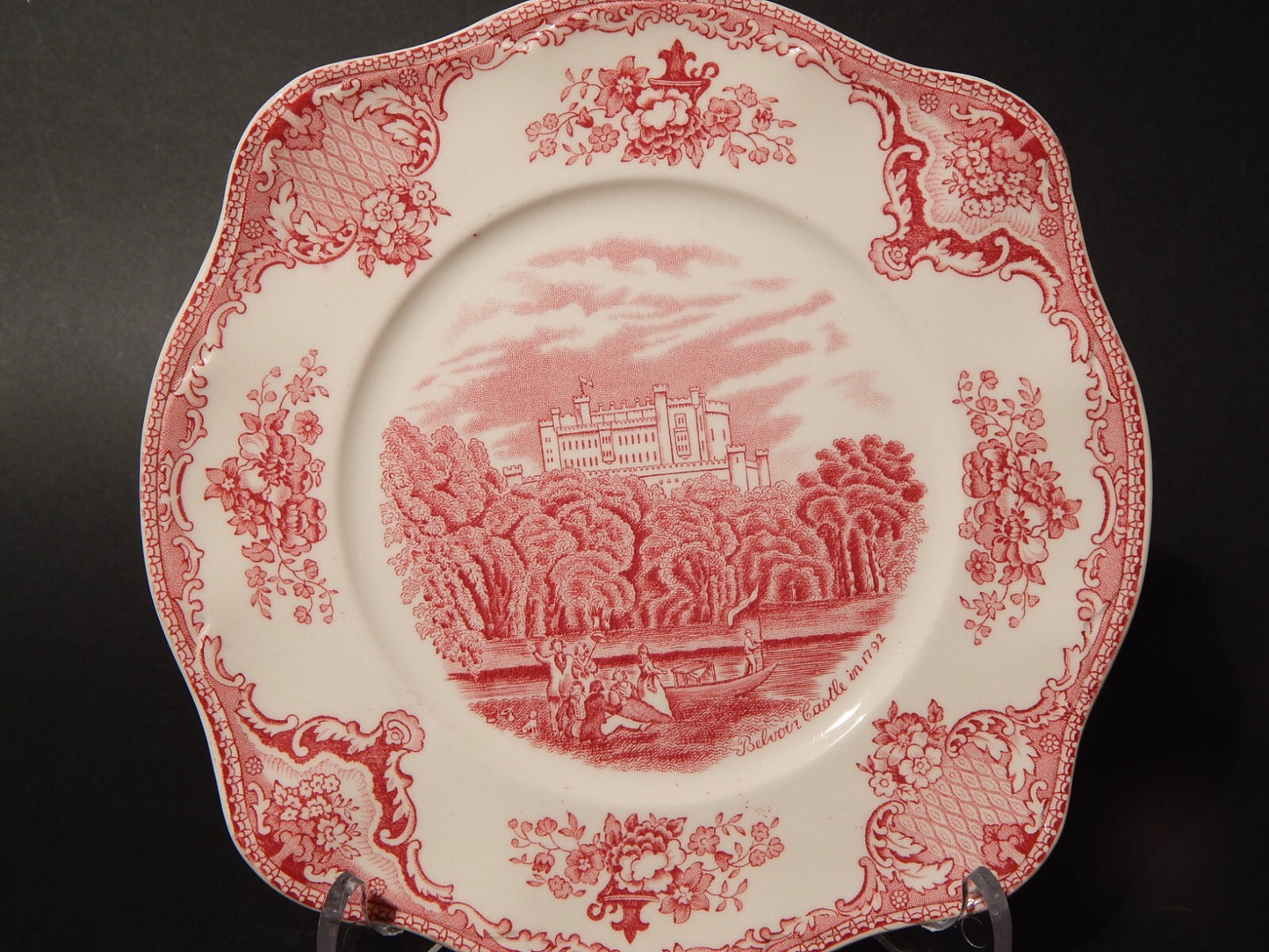 VINTAGE JOHNSON BROS OLD BRITAIN CASTLE PIATTO QUADRATO SEMI PORCELLANA ROSSO