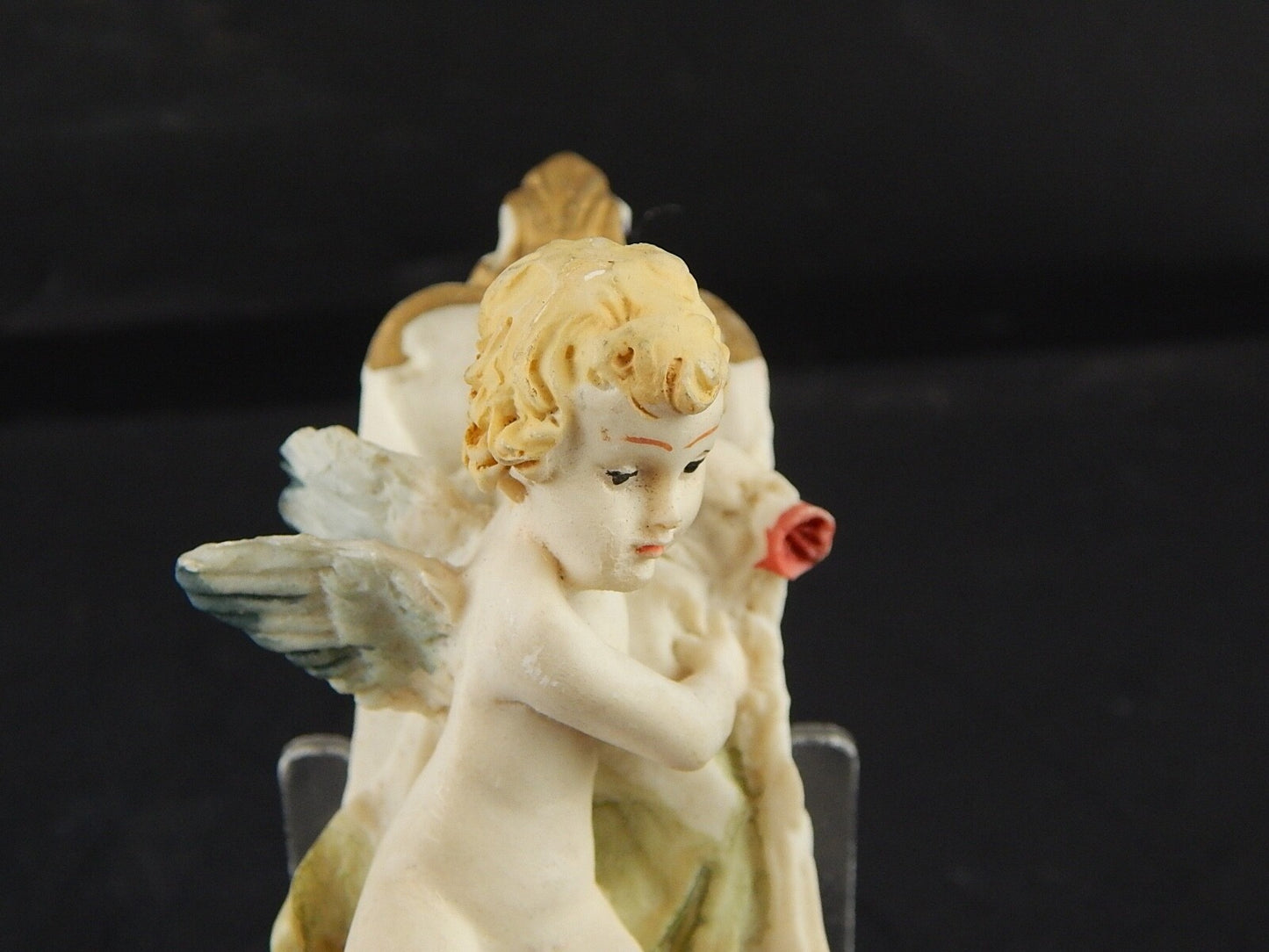 VINTAGE ARTE SACRA ACQUASANTIERA IN RESINA CHERUBINO PUTTO ANGIOLETTO #