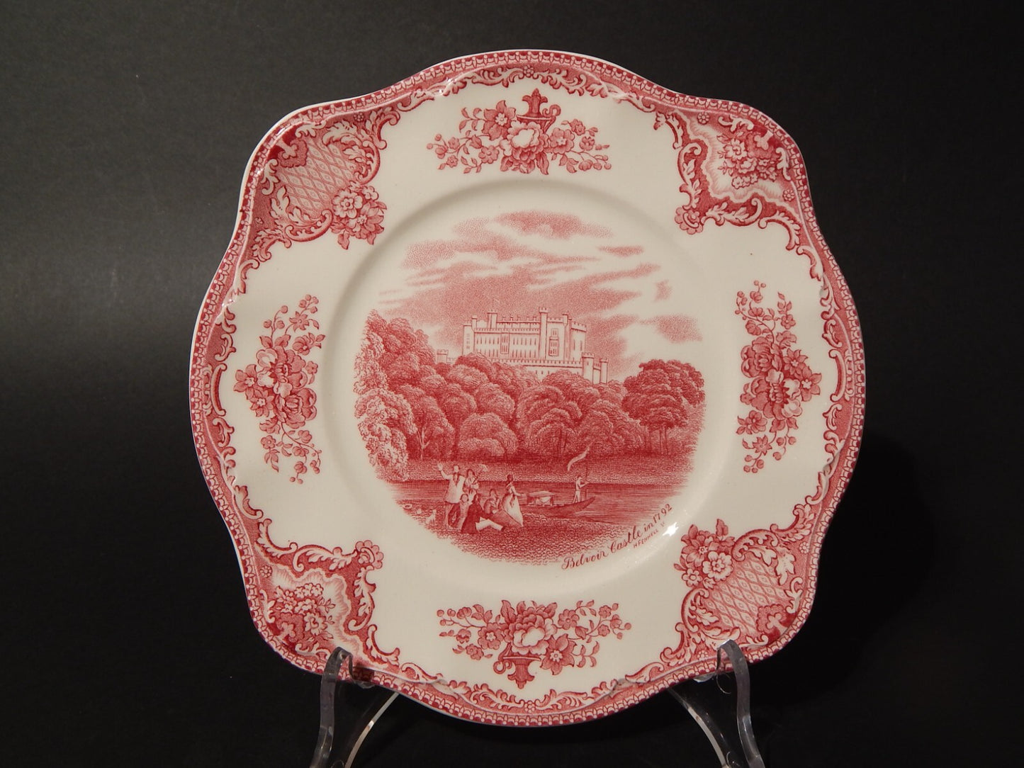 VINTAGE JOHNSON BROS OLD BRITAIN CASTLE PIATTO QUADRATO SEMI PORCELLANA ROSSO