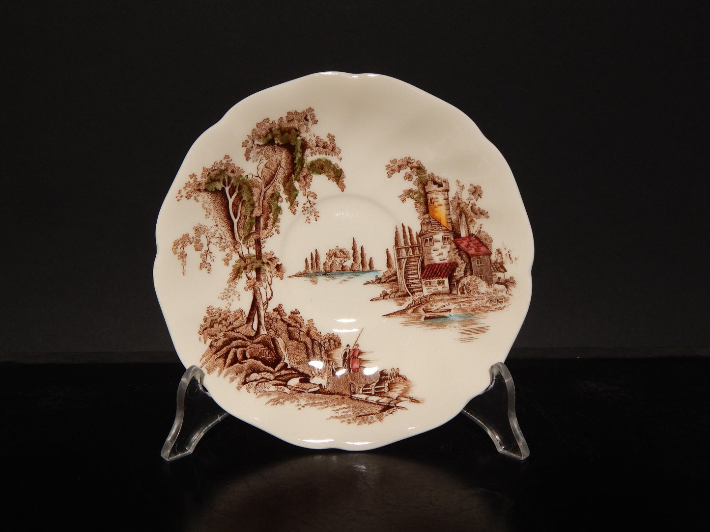 VINTAGE SET 6 TAZZE DA TE' SEMI PORCELLANA JOHNSON BROS THE OLD MILL STAMPA MANO