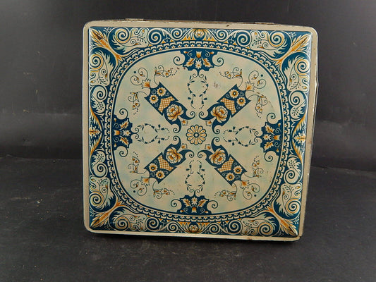 COLLEZIONE ANTICA ORIGINALE SCATOLA DI LATTA STAMPATA DECORI ARABESCHI ROUEN