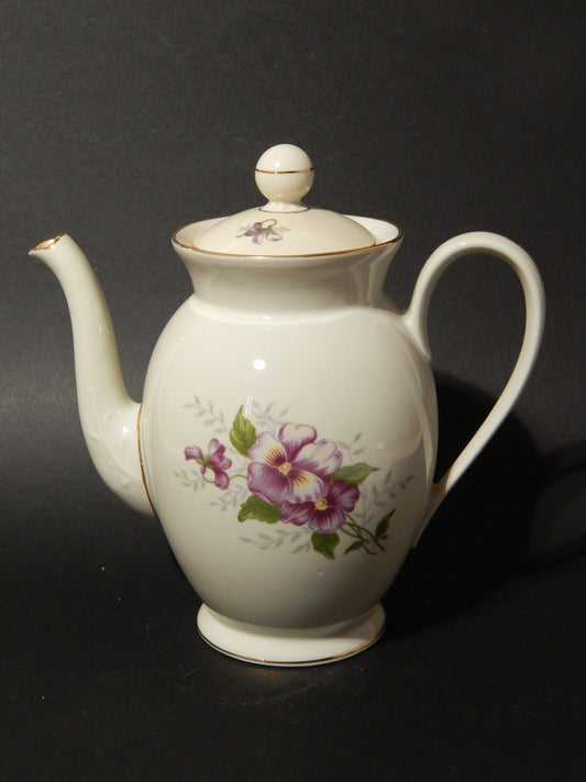 ANTICA TEIERA CAFFETTIERA PREZIOSA PORCELLANA TEDESCA DECORO VIOLE DEL PENSIERO