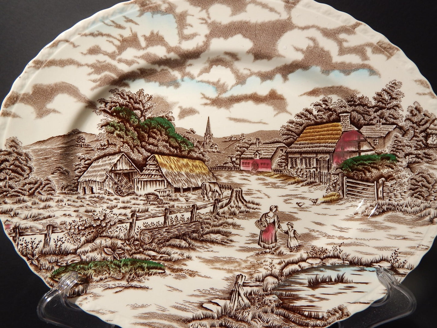 ANTICO VASSOIO CERAMICA INGLESE MYOTT DISEGNO RURAL SCENE STAMPA A MANO X553