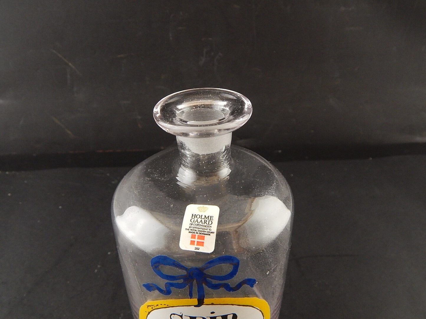 VINTAGE HOLMEGAARD FARMACIA BOTTIGLIA VETRO SOFFIATO DIPINTA MANO SPIR COCHLEAR