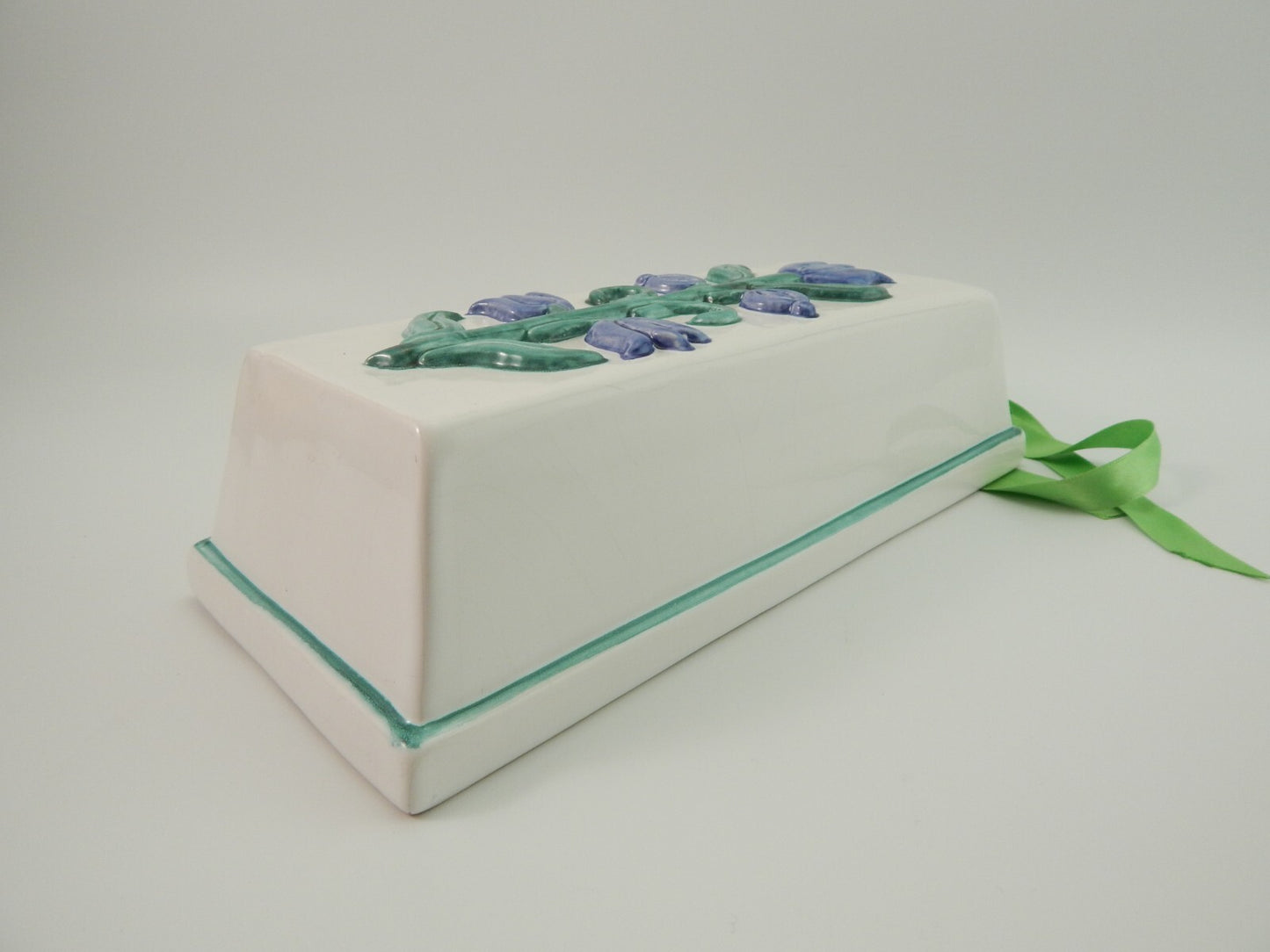 VINTAGE RARA FORMELLA CERAMICA TULIPANI AZZURRI DESIGNER LENE VECCHIA THUN