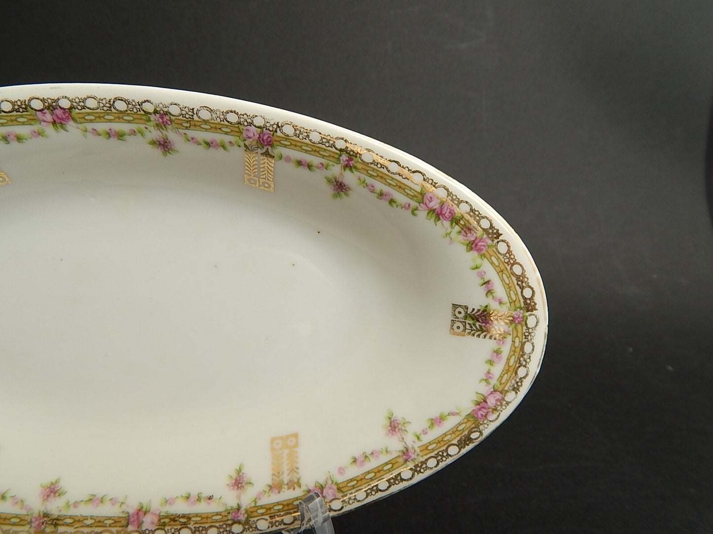 ANTICA RAVIERA VASSOIO PORCELLANA GINORI LIBERTY GHIRLANDE DI ROSE ORO ZECCHINO