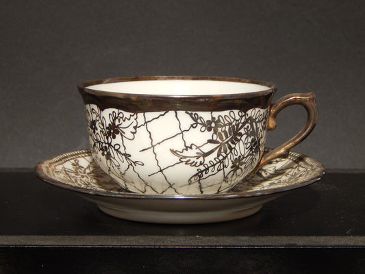 ANTICA RARA PREZIOSA TAZZA COLAZIONE PORCELLANA INGABBIATA IN ARGENTO