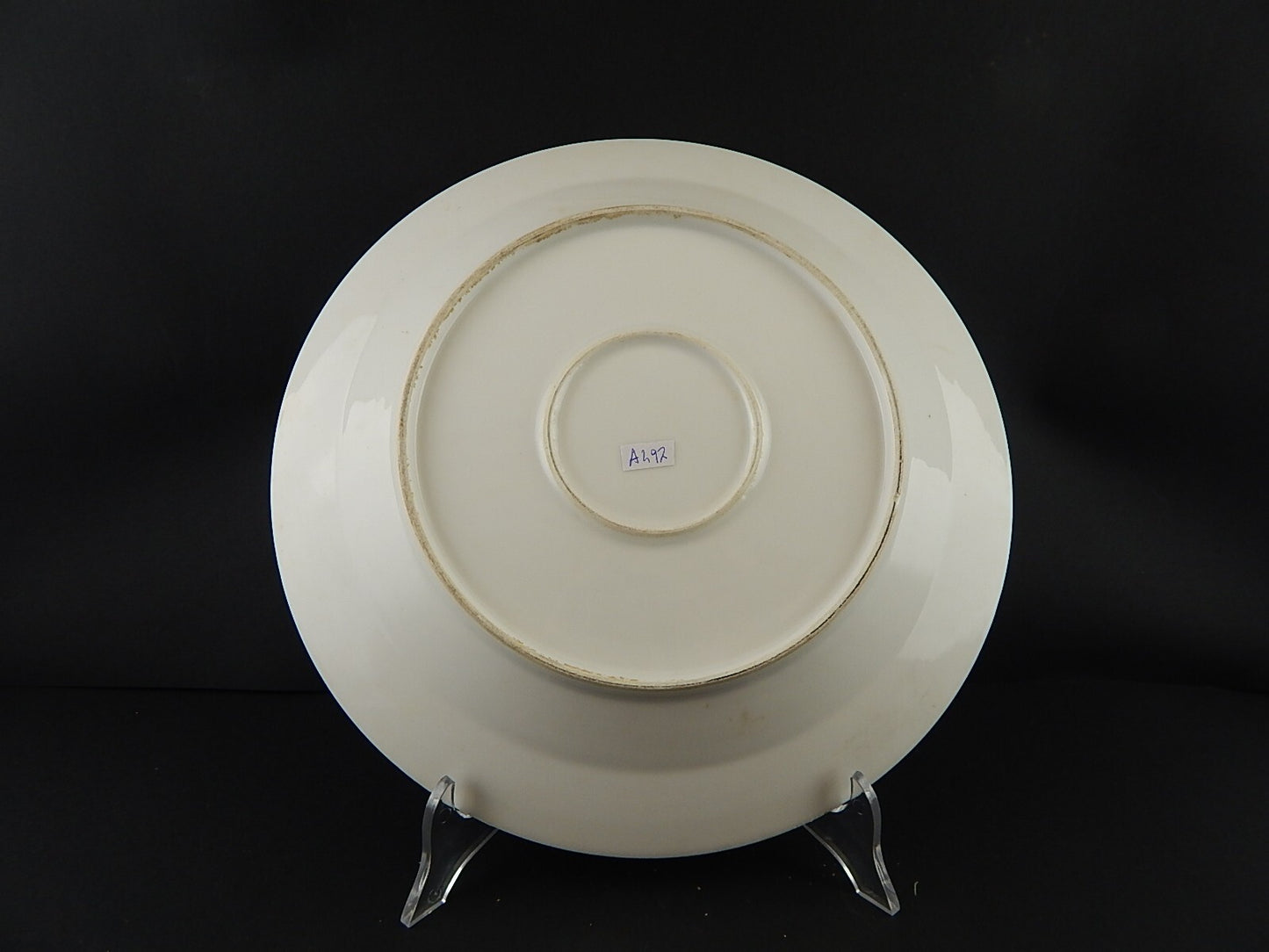 ANTICO PIATTO VASSOIO ROTONDO PORCELLANA PARIGI BIANCA BLU ORO NAPOLEONE III #