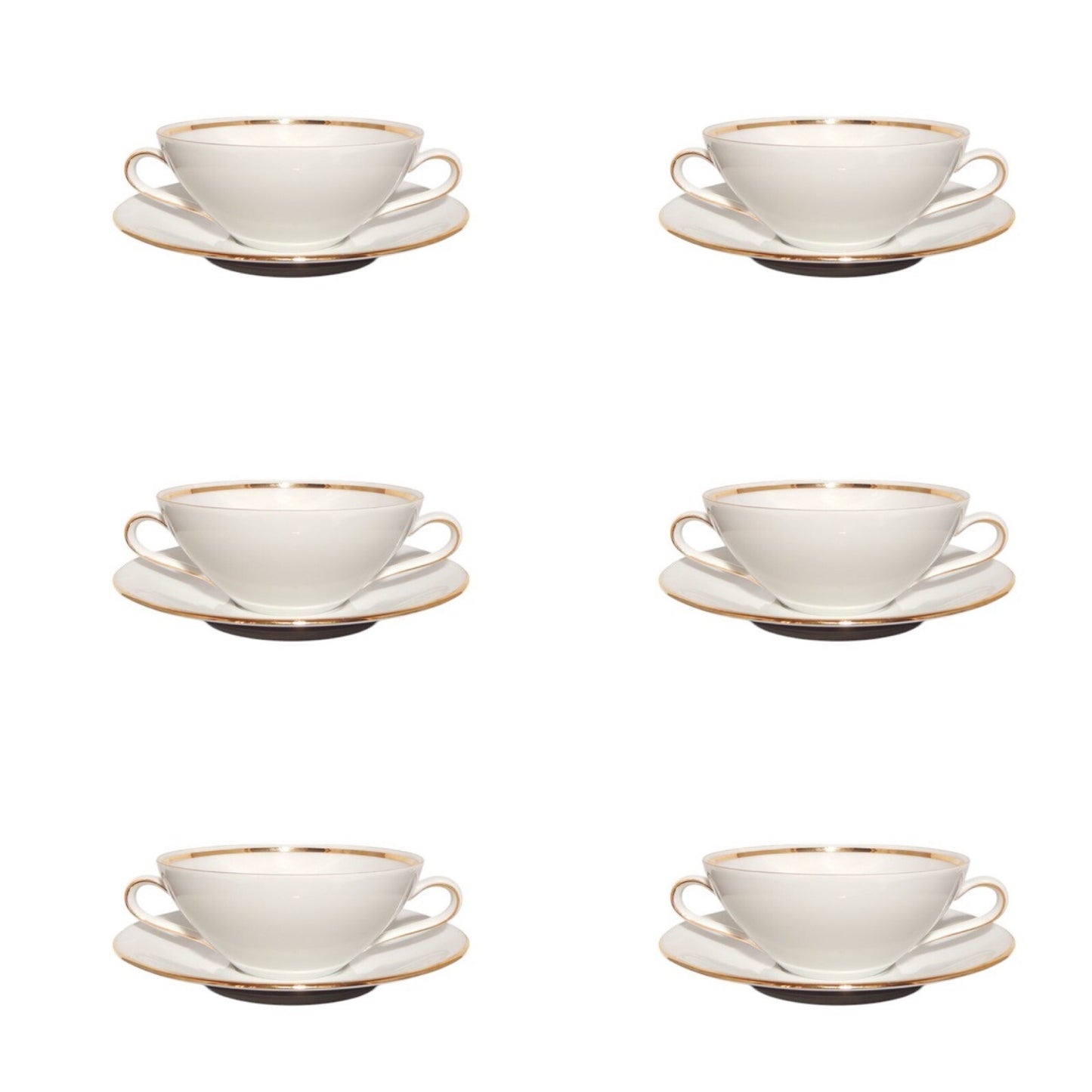 ANTICO SERVIZIO 6 TAZZE BRODO STILE IMPERO PORCELLANA E ORO BAVARIA SELTMANN W.