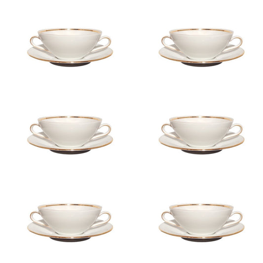 ANTICO SERVIZIO 6 TAZZE BRODO STILE IMPERO PORCELLANA E ORO BAVARIA SELTMANN W.