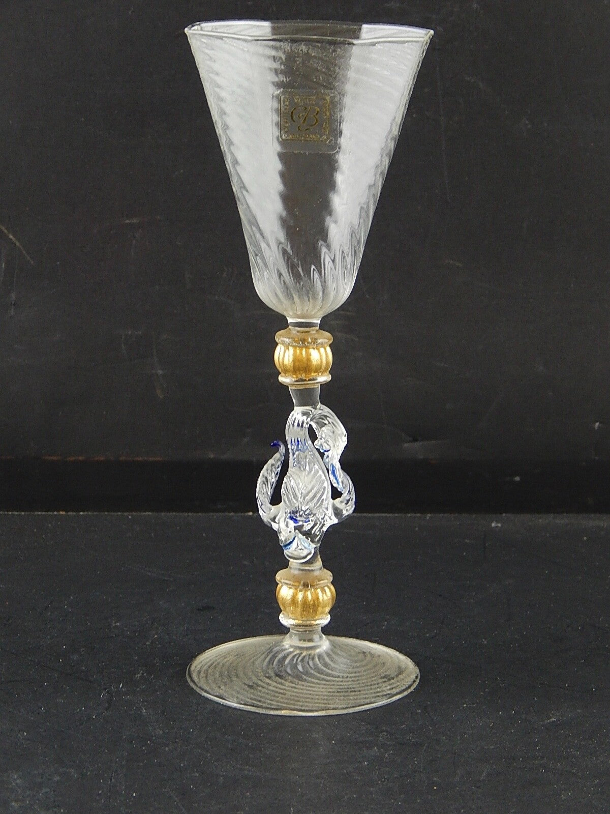 TIPETTO CALICE MURANO VETRO SOFFIATO RIGATO PESCE FIRMATO CORTELLA & BALLARIN