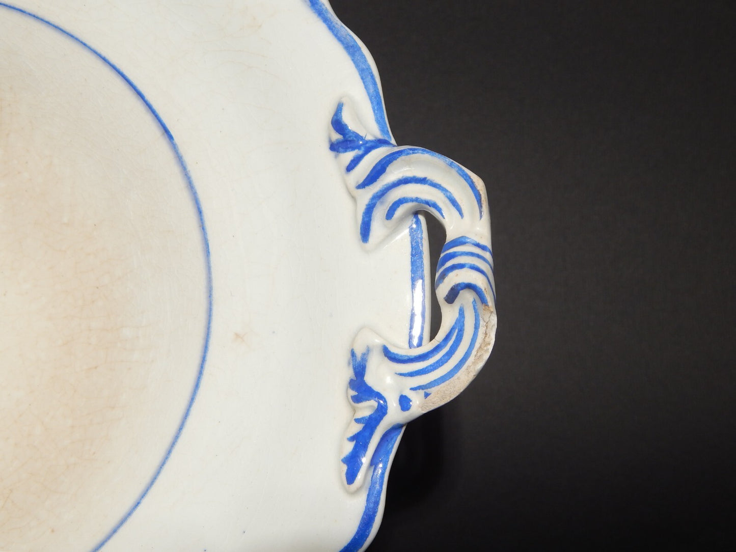 ANTICA ALZATA FRUTTIERA CENTROTAVOLA CERAMICA BIANCA-BLU RICHARD MILANO FINE 800