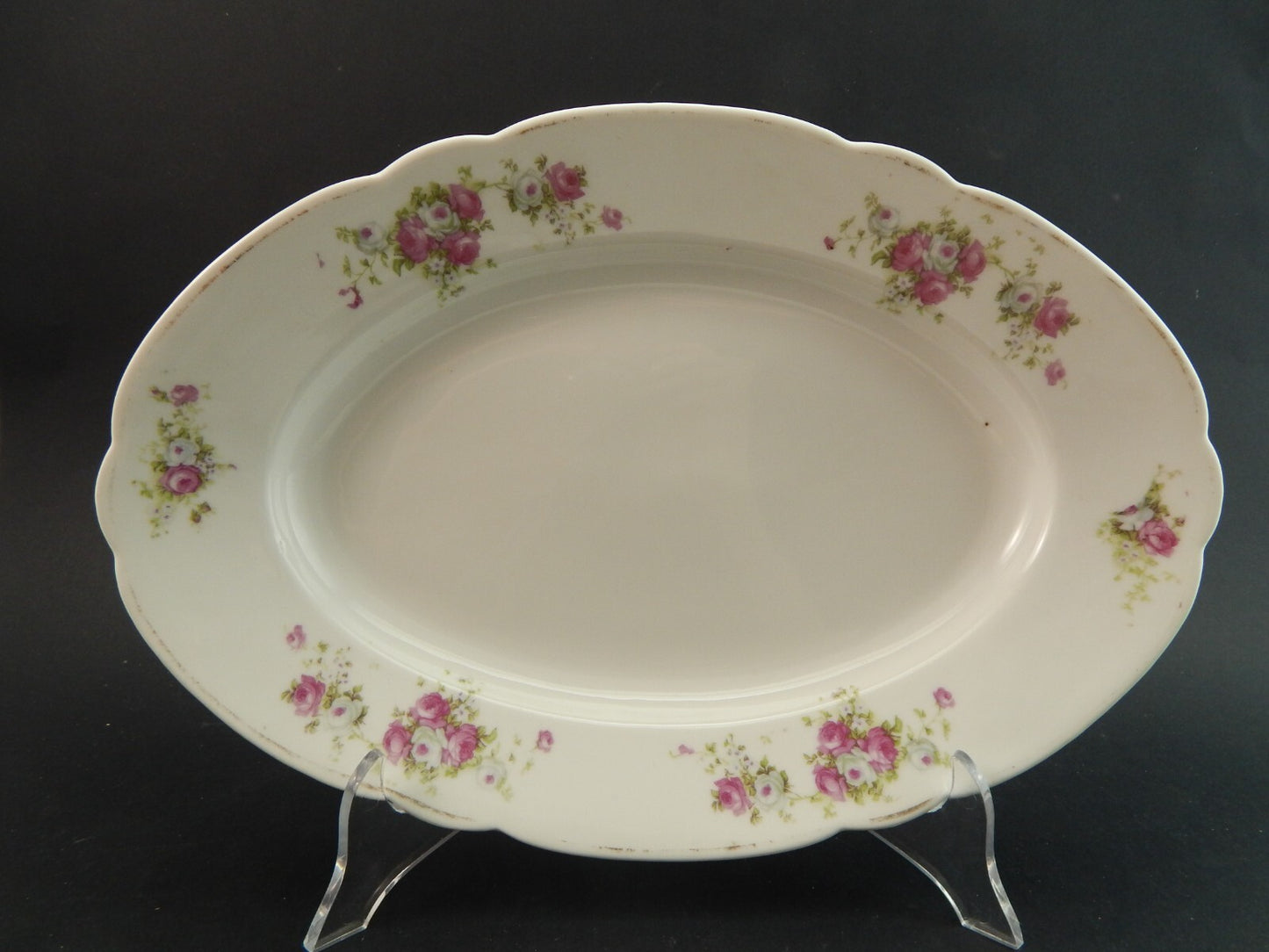 ANTICO LIMOGES VASSOIO OVALE FONDO PORCELLANA FINE 800 BOUQUET DI ROSE