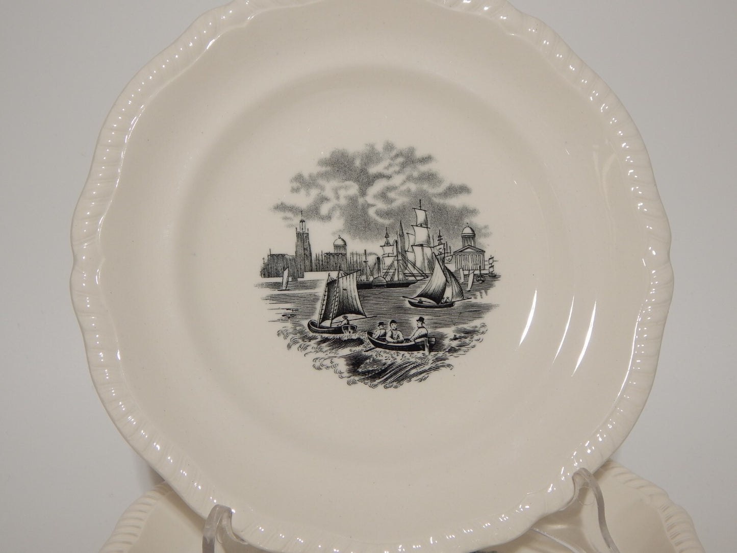 ANTICO SERVIZIO 6 PIATTI DESSERT SEMI PORCELLANA COPELAND SPODE PAESAGGIO MARINO