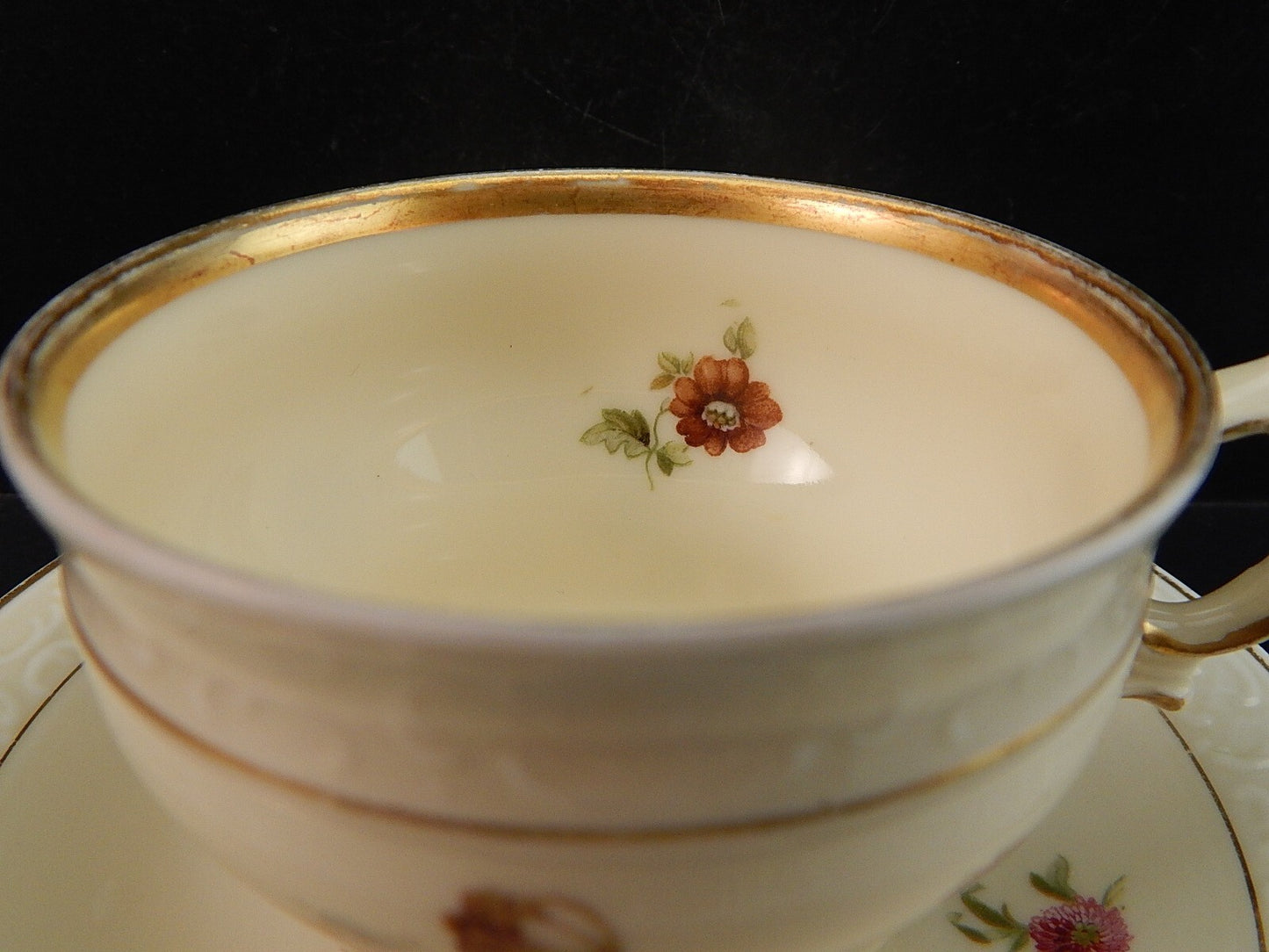 ANTICA TAZZA KPM COPENHAGEN PORCELLANA BOUQUET DI FIORI E ORO DEL 1924 #1207