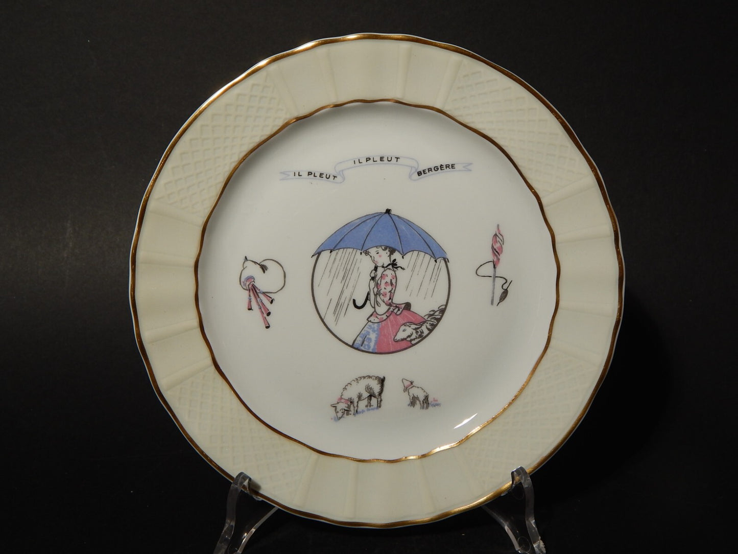 VINTAGE SET 2 PIATTI PORCELLANA IL PLEUT IL PLEUT BERGERE LIMOGES BERNARDAUD&CO