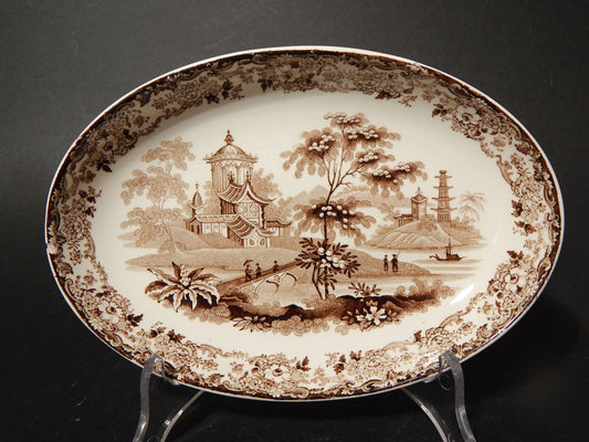 ANTICO VASSOIO OVALE VITTORIANO 1800 PORCELLANA WEDGWOOD RARO DISEGNO ORIENTALE