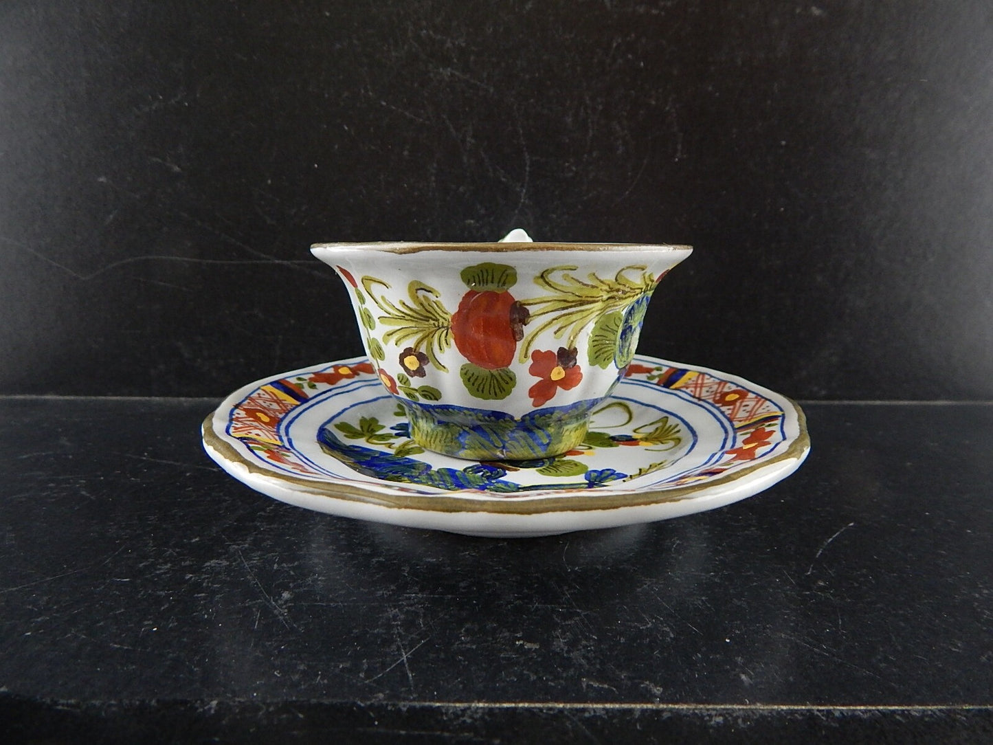 VINTAGE TAZZA CAFFE' AL GAROFANO CERAMICA MAIOLICA VECCHIA FAENZA HANDMADE ITALY