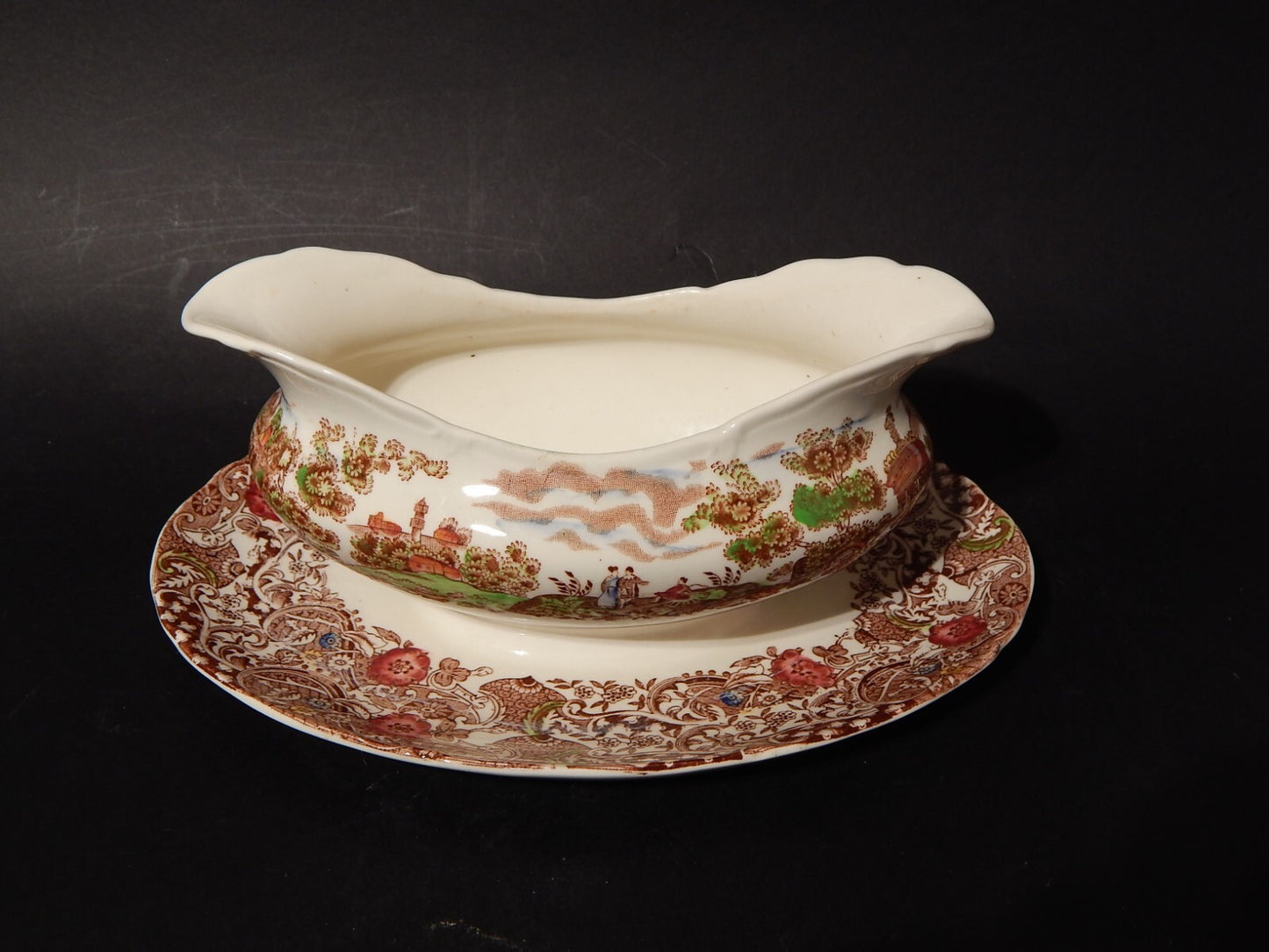 ANTICA SALSIERA SEMI PORCELLANA INGLESE W. R. MIDWINTER LANDSCAPE