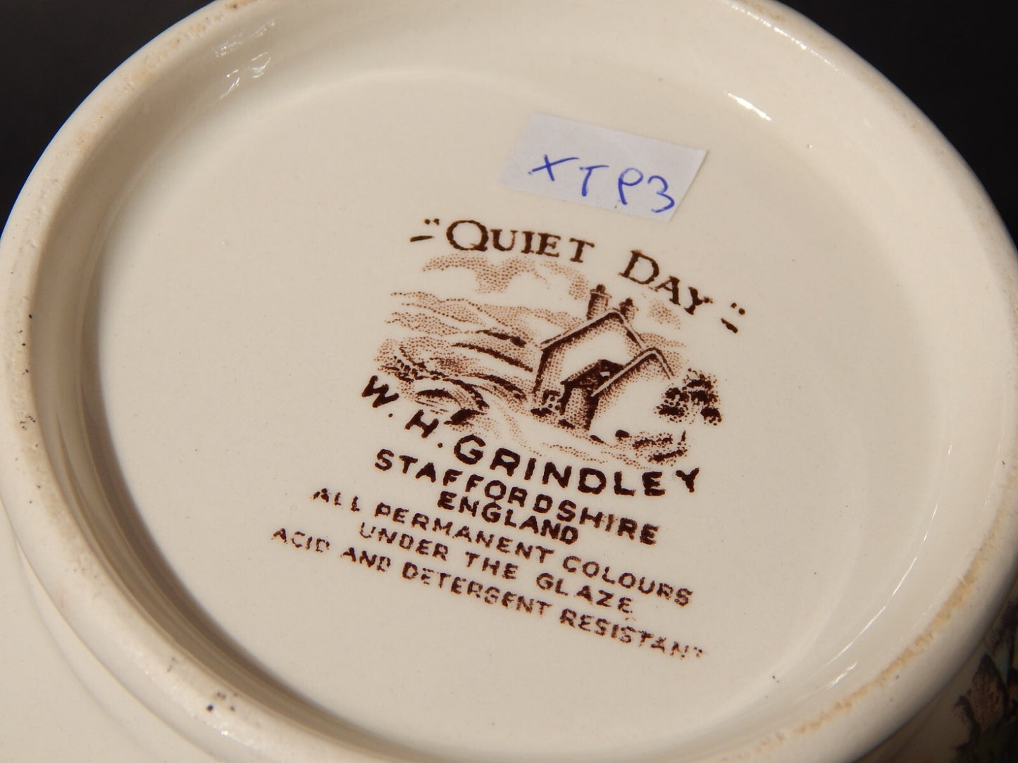 VINTAGE RARA TEIERA CERAMICA W. H. GRINDLEY STAMPA A MANO QUIET DAY