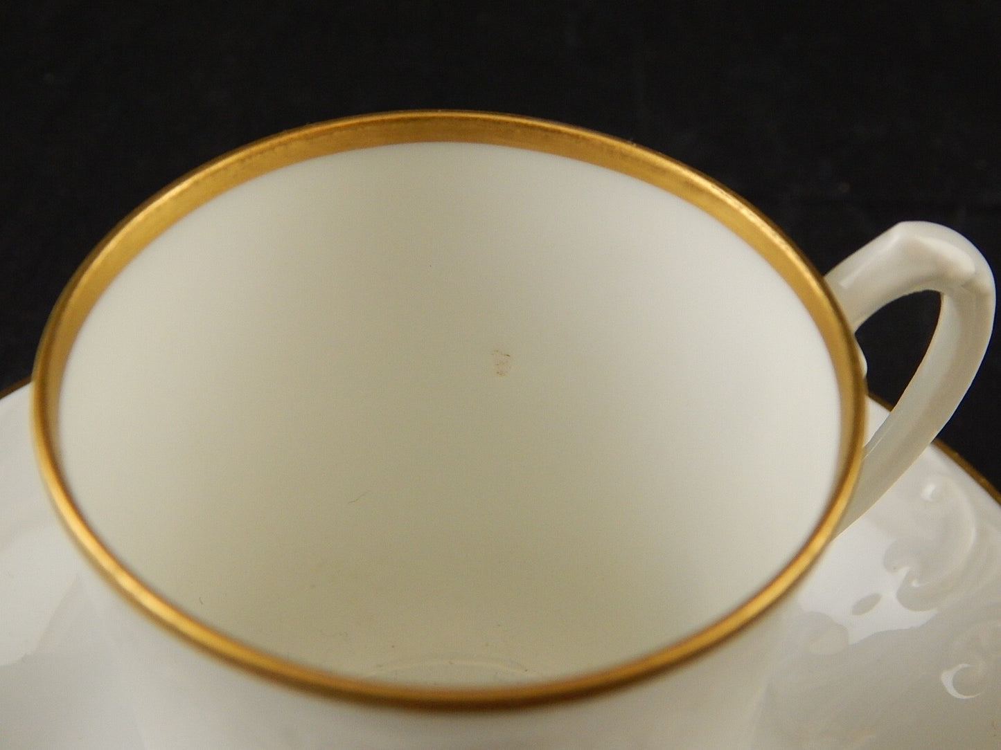 PREZIOSO SET CAFFE' TAZZINA PORCELLANA LIMOGES GIRAUD BIANCA PROFILO ORO